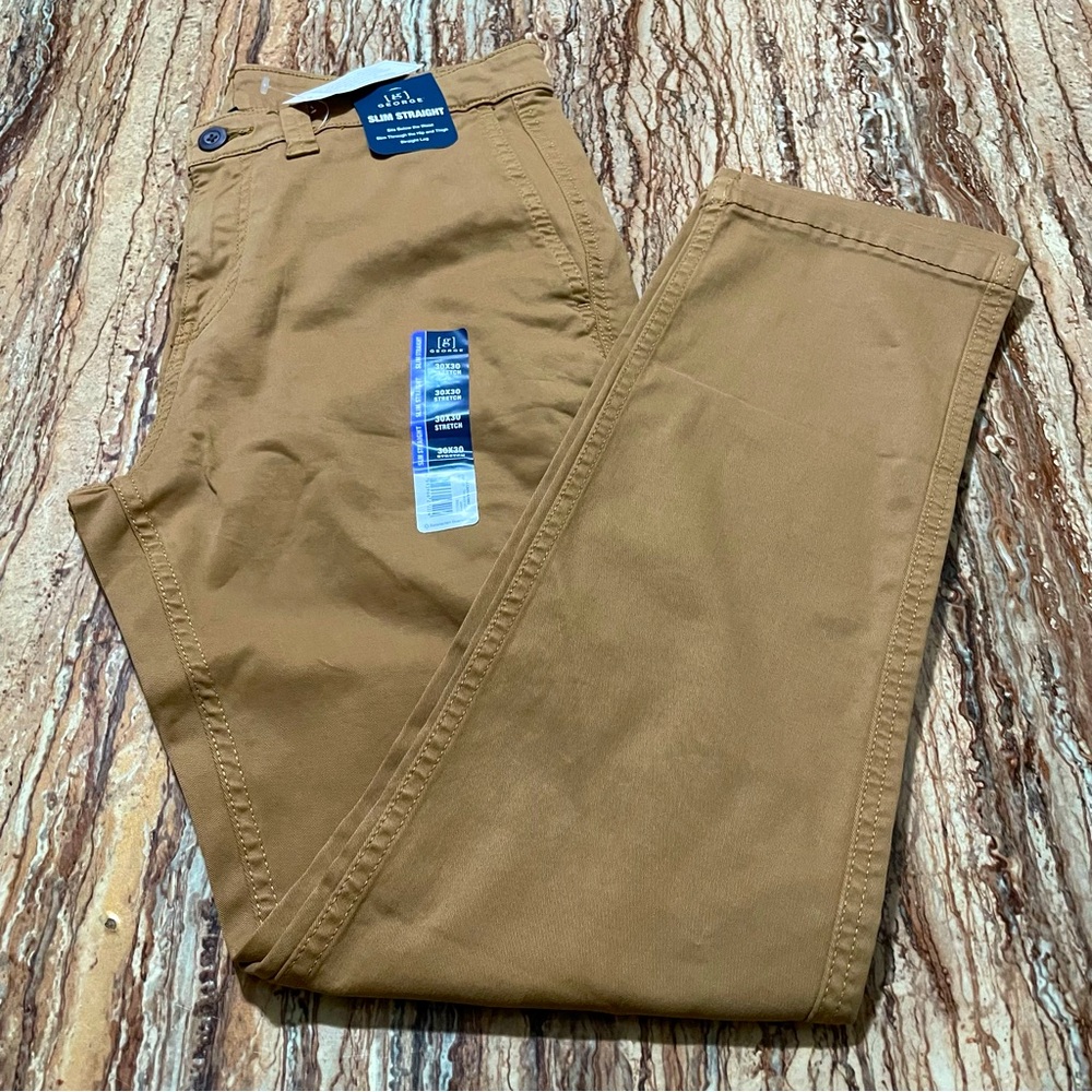 George Pants Mens Size 30x30 Slim Straight Leg Stretch Casual Chino Pants Brown
